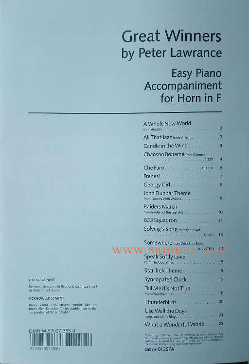 Picture of 'Great winners  by Peter Lawrance Easy Piano Accompaniment for Horn in F'